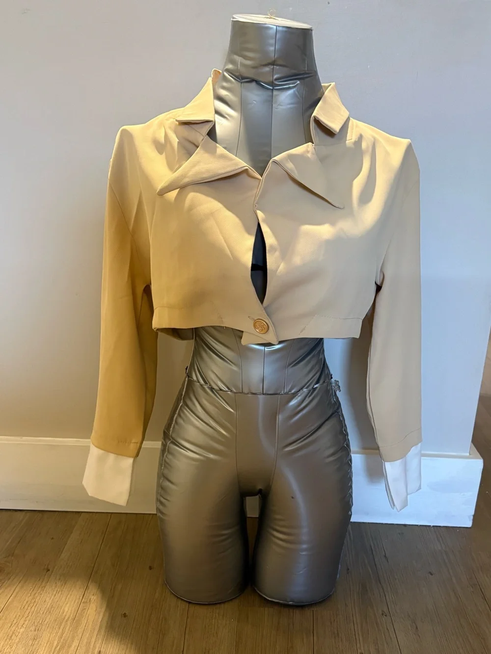 Cropped Cream Blazer Jacket - Women's Tailored Cropped Coat - Picture 2 of 5